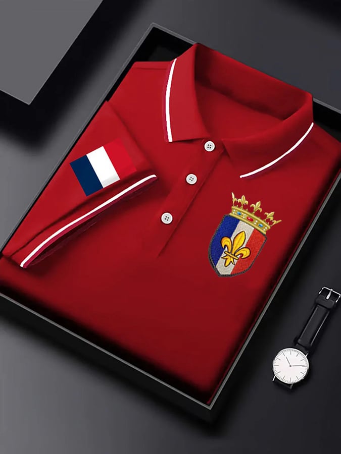 Camisa polo de manga corta French Badge estampado con botones para hombre