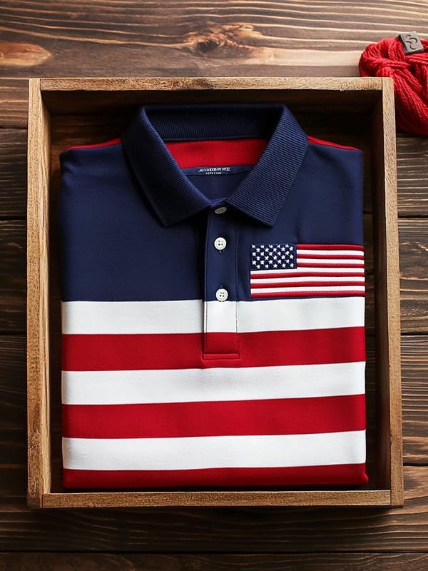 Camisa polo clásico ejecutivo Flag Independence Day de manga corta para hombre