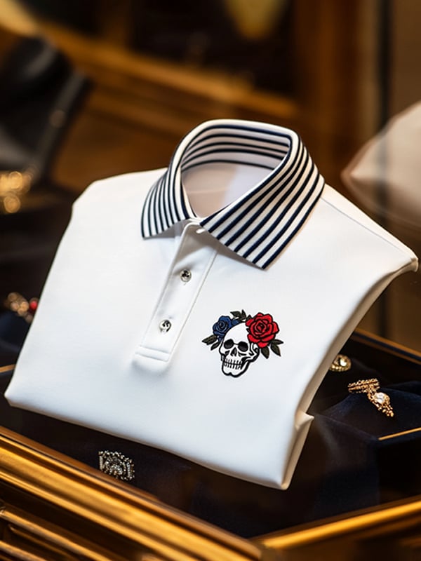 Camisa polo ejecutivo casual Skull estampado con botones para hombre