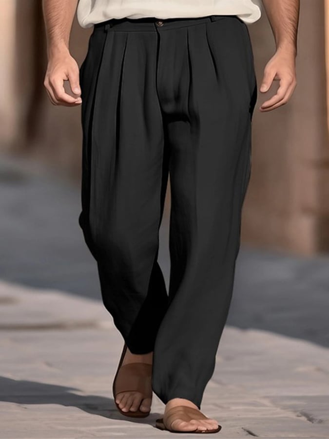 Pantalón de color sólido casual de algodón para hombre