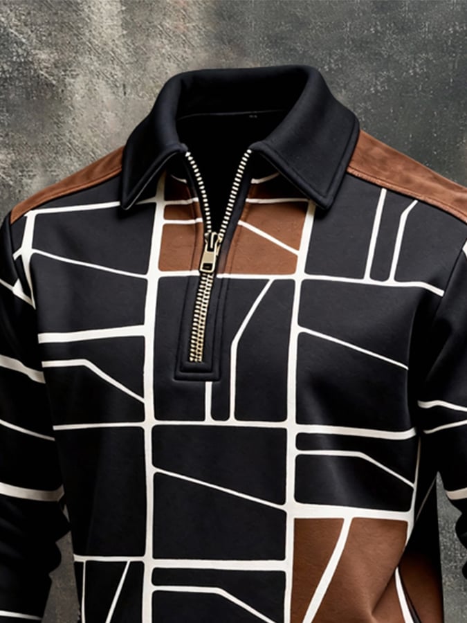 Sudadera retro en bloques de color estampado Color-Blocked con cierre para hombre