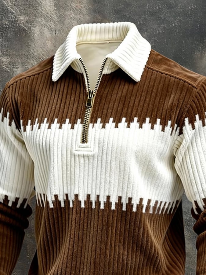 Sudadera vintage-Style texturizado Patchpara trabajo Color-Block de manga larga para hombre