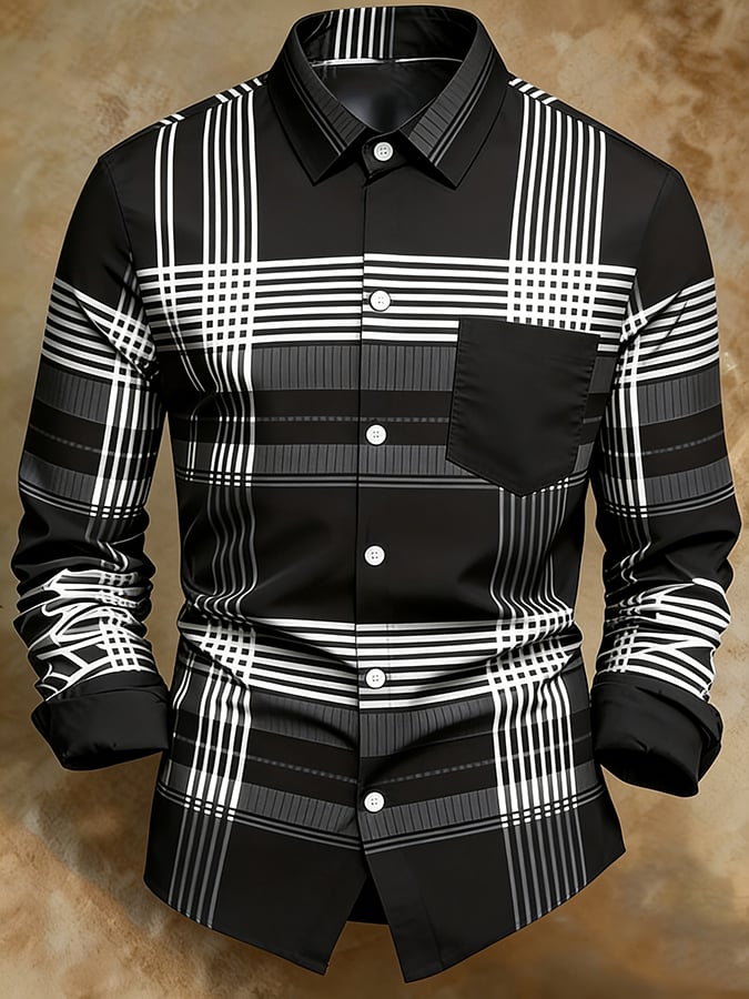 Camisa retro Abstract Art estampado Comfortable ejecutivo Style para hombre