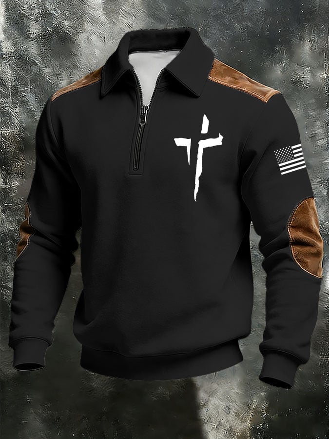 Sudadera vintage Faith Cross estampado casual Zipper -Fast Shipping para hombre