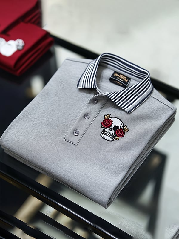 Camisa polo ejecutivo rayas Logo estampado de manga corta para hombre
