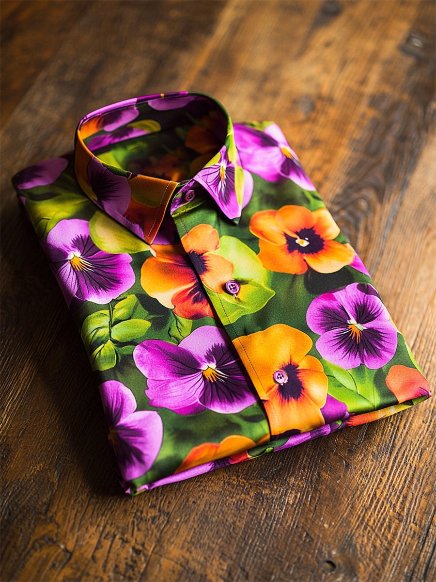 Camisa satén Luxe hawaiano estampado de manga corta Button para hombre