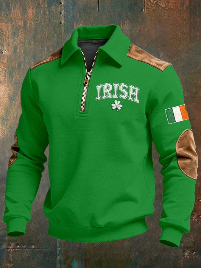 Sudadera vintage St. Patrick's Day Design estampado casual cierre para hombre
