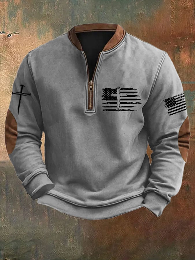 Sudadera Flag Cross estampado Zip cuello para hombre
