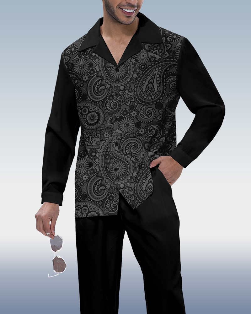 Camisa Suitmens retro Cashew Flower estampado de manga larga Walking Suit 325 para hombre