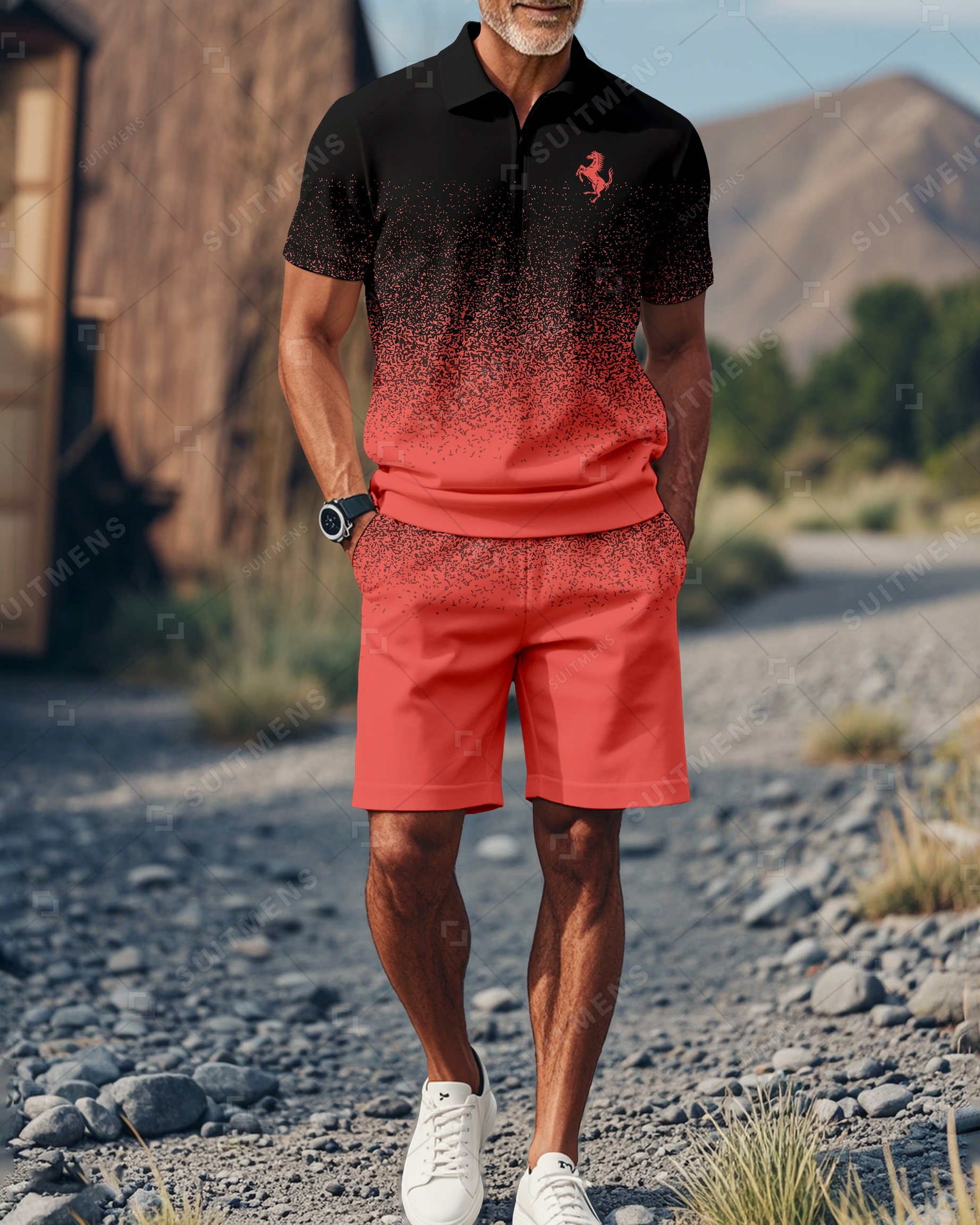 Shorts Gradient Colorblock Summer Polo de manga corta Suit 01 para hombre