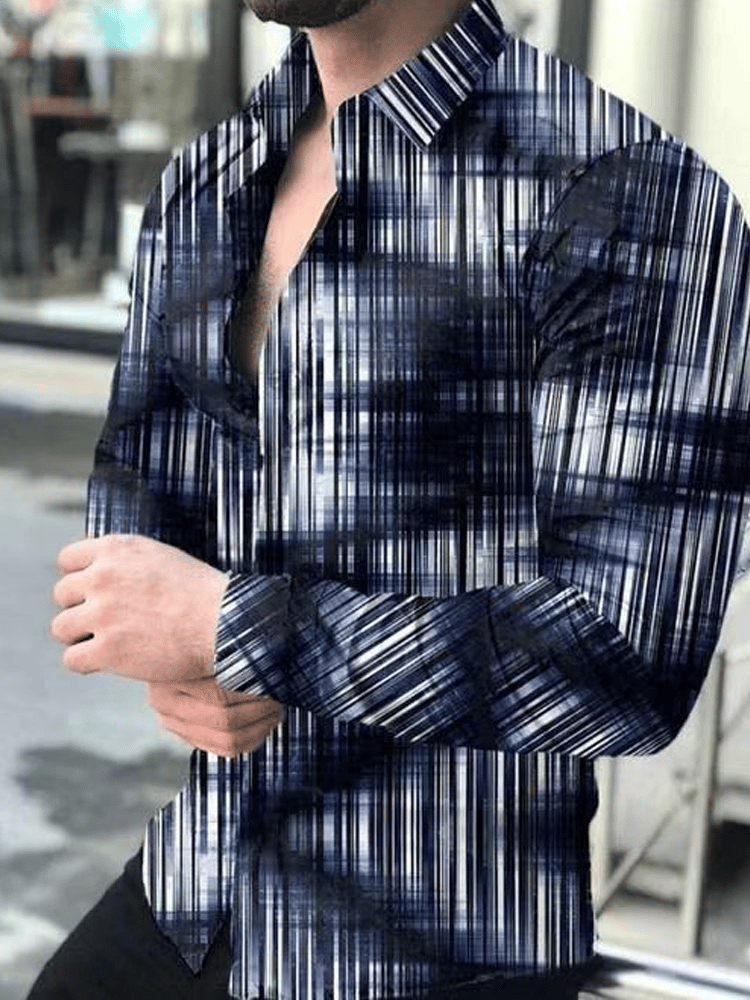 Camisa ejecutivo casual a rayas de manga larga para hombre