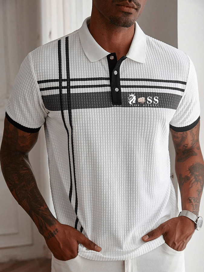 Camisa polo de moda ejecutivo Letter estampado a cuadros Fabric casual para hombre
