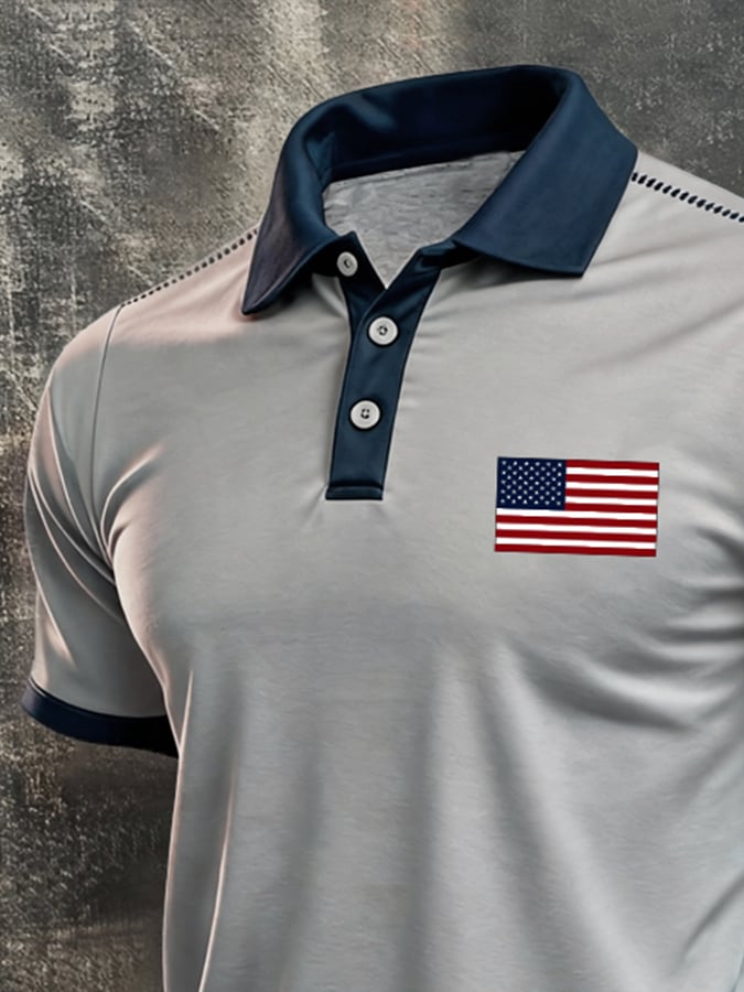 Camisa polo retro "Patriot" Color-Block de manga corta para hombre