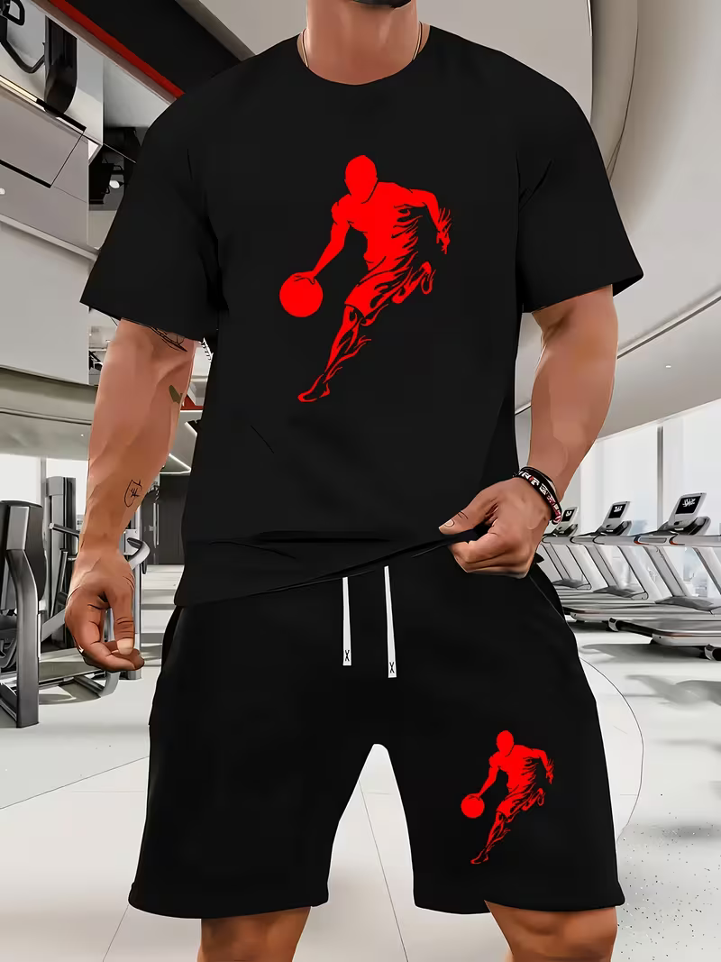 Conjunto de dos piezas casual Athletes Playing Ball Crew Neck de manga corta camisa And shorts para hombre