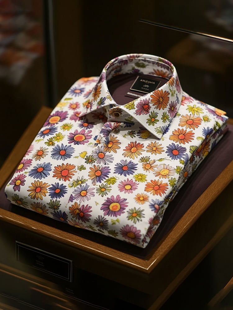 Camisa ejecutivo de lujo floral estampado de manga corta para hombre