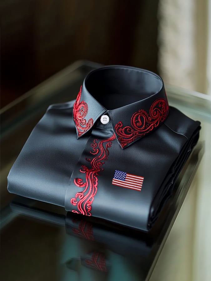 Camisa Independence Day Flag de moda ejecutivo de lujo Design Embroidery de manga larga para hombre
