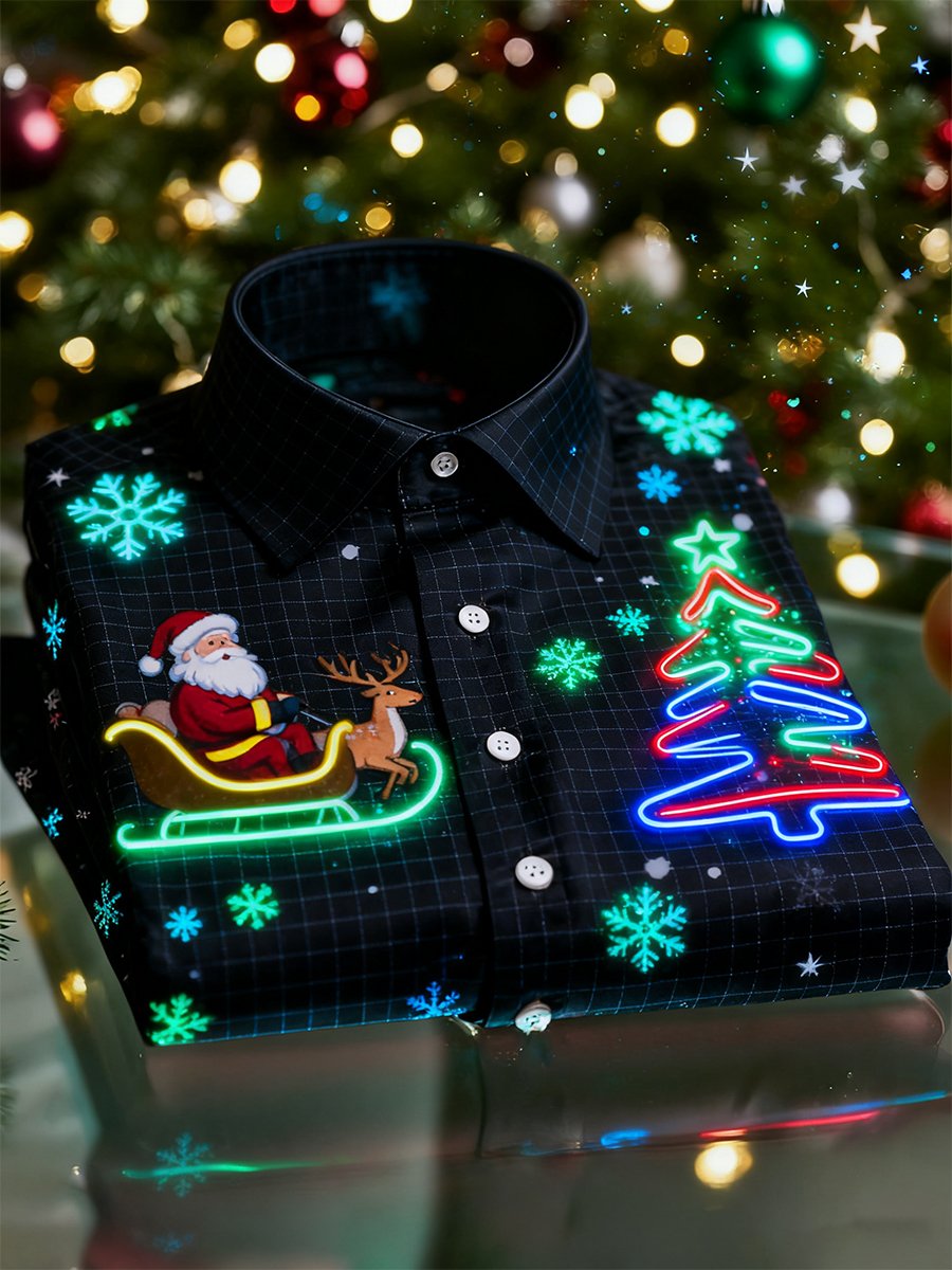 Camisa Christmas de manga larga con botones para hombre