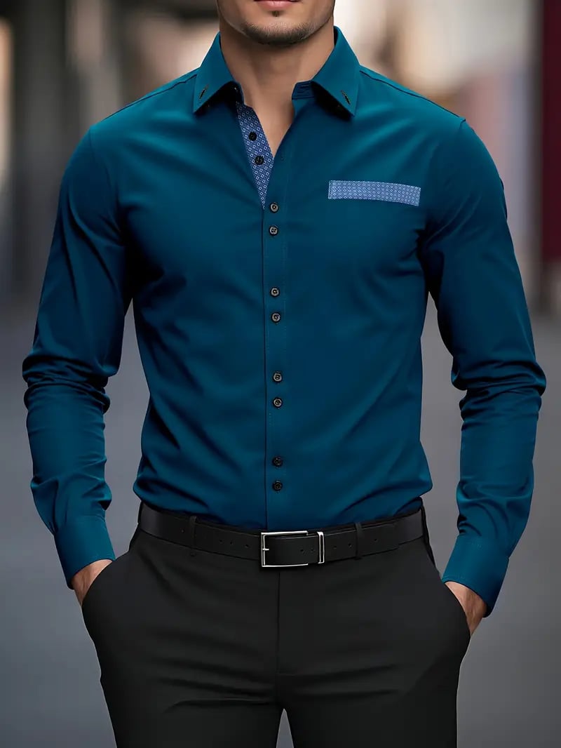 Camisa Street Style ejecutivo casual estampado de manga larga para hombre