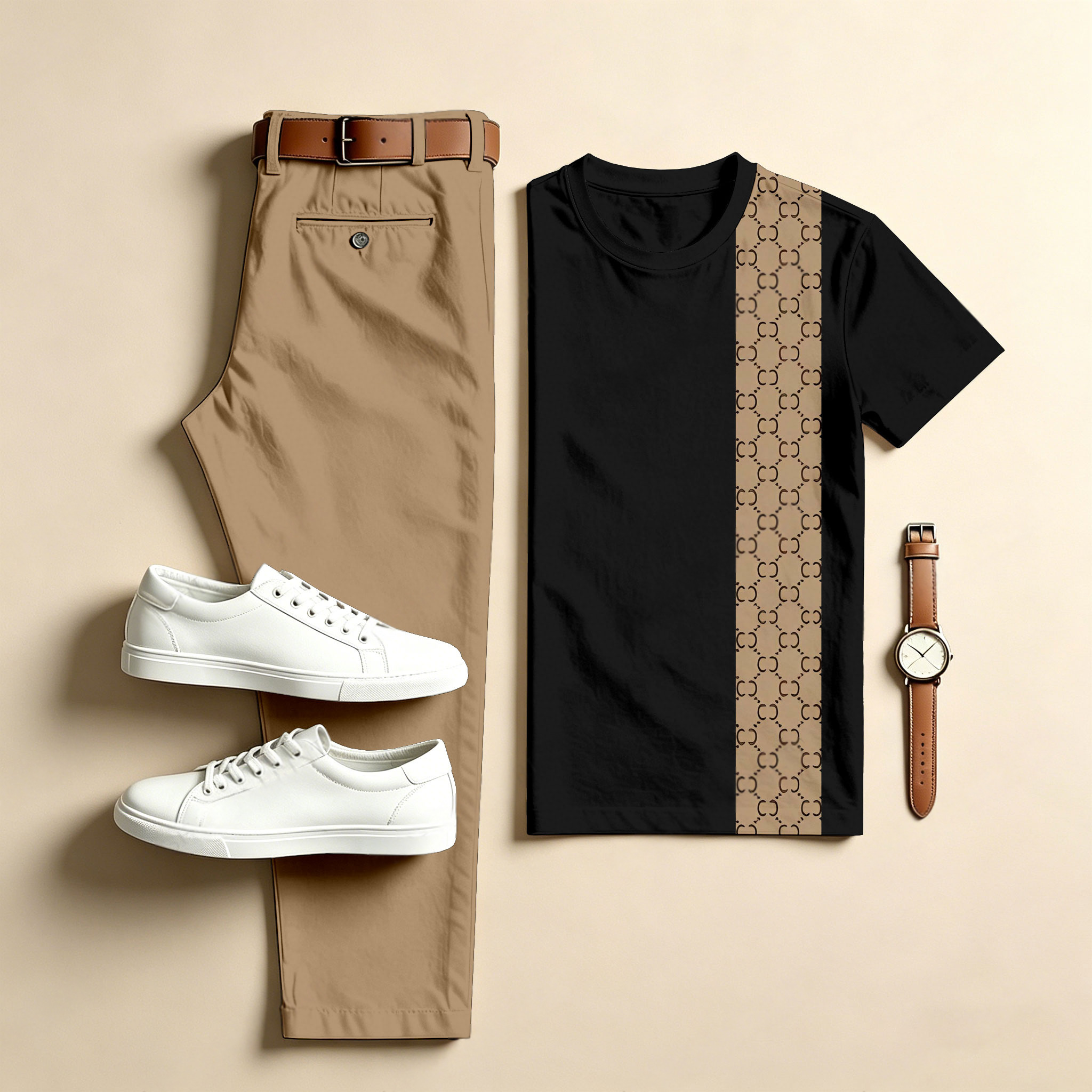 Conjunto de dos piezas casual : estampado Crew Neck de manga corta Top & Long pantalón para hombre