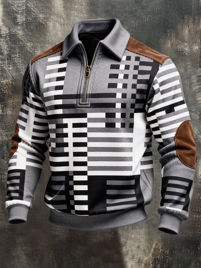 Sudadera retro en bloques de color estampado Color-Blocked con cierre para hombre