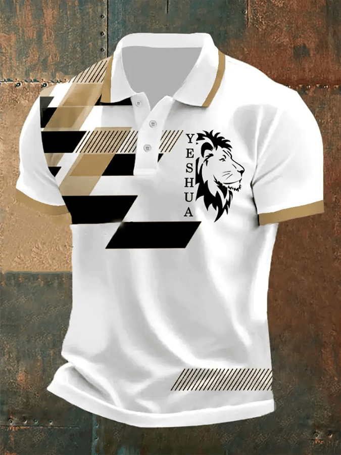 Camisa polo retro Faith casual estampado para hombre