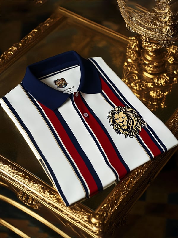 Camisa polo ejecutivo rayas Logo con botones de manga corta para hombre