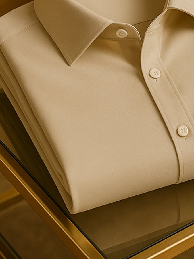 Camisa de color sólido para uso diario Light de lujo solapa cuello de manga larga para hombre