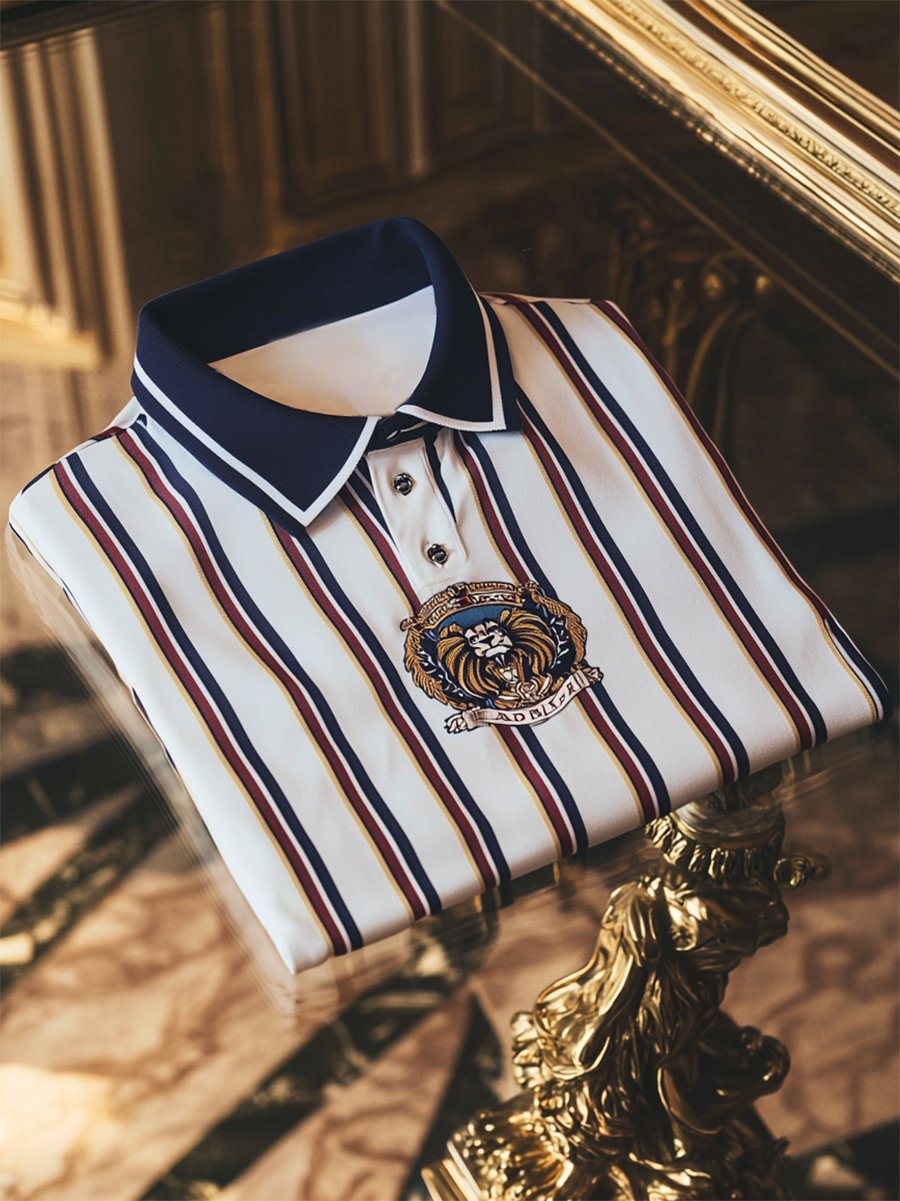 Camisa polo ejecutivo casual a rayas Button de manga corta para hombre