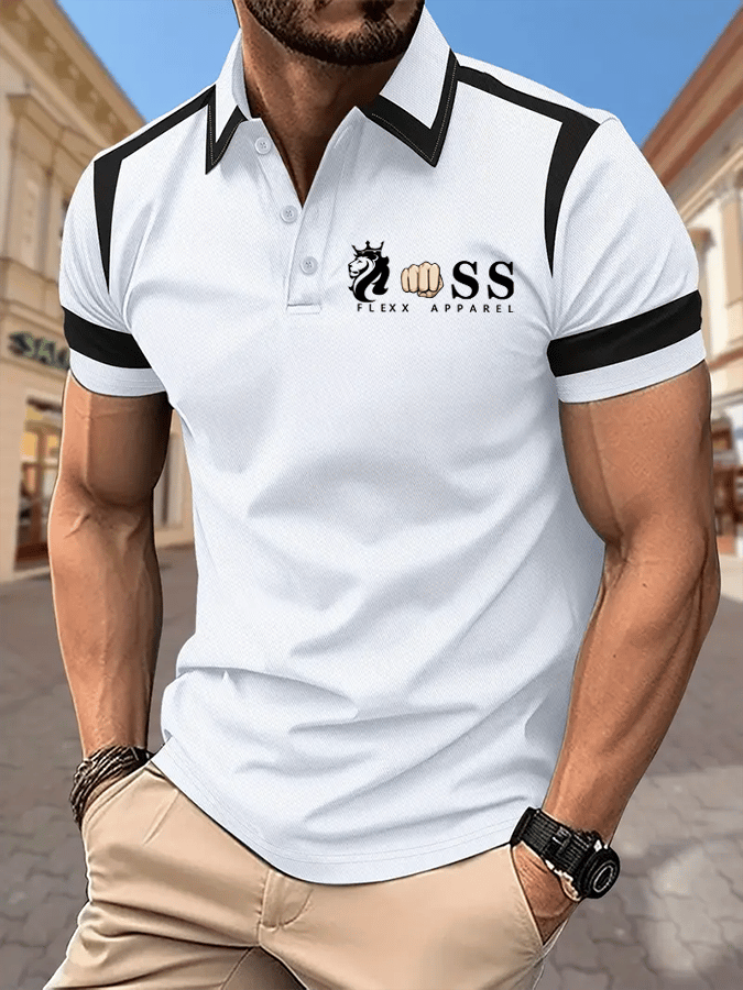Camisa polo retro Letter Design estampado casual para hombre