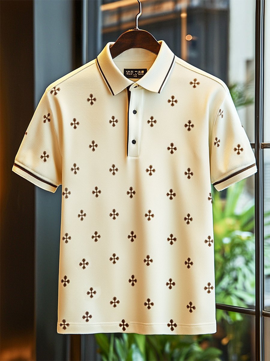 Camisa polo casual ejecutivo Cross Button de manga corta para hombre