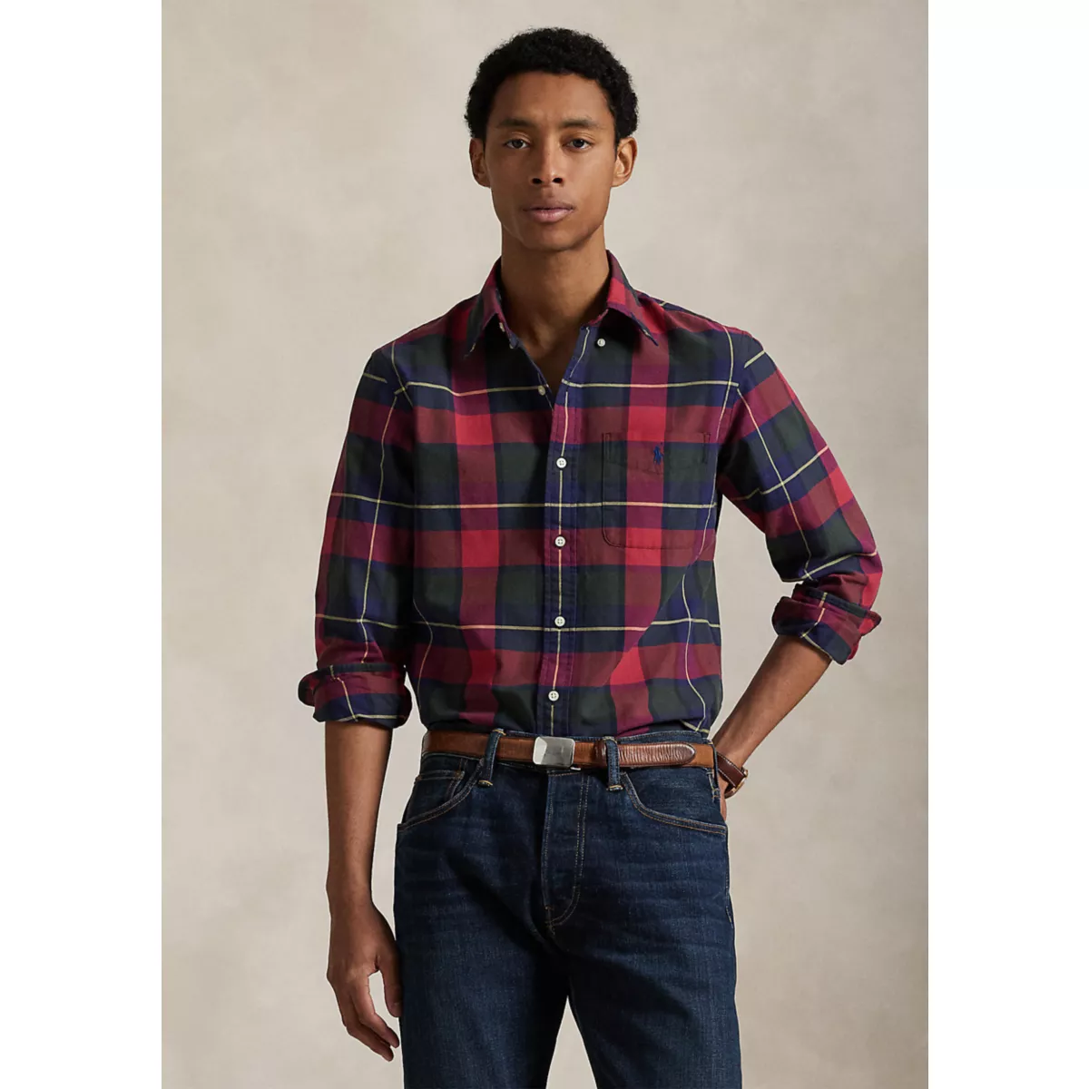 Classic Fit Plaid Oxford Shirt - 1