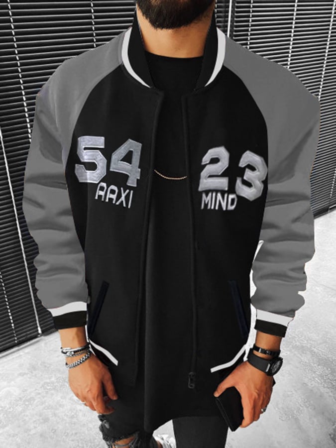 Chaqueta Hip Hop casual Contrast Color cierre Baseball para hombre