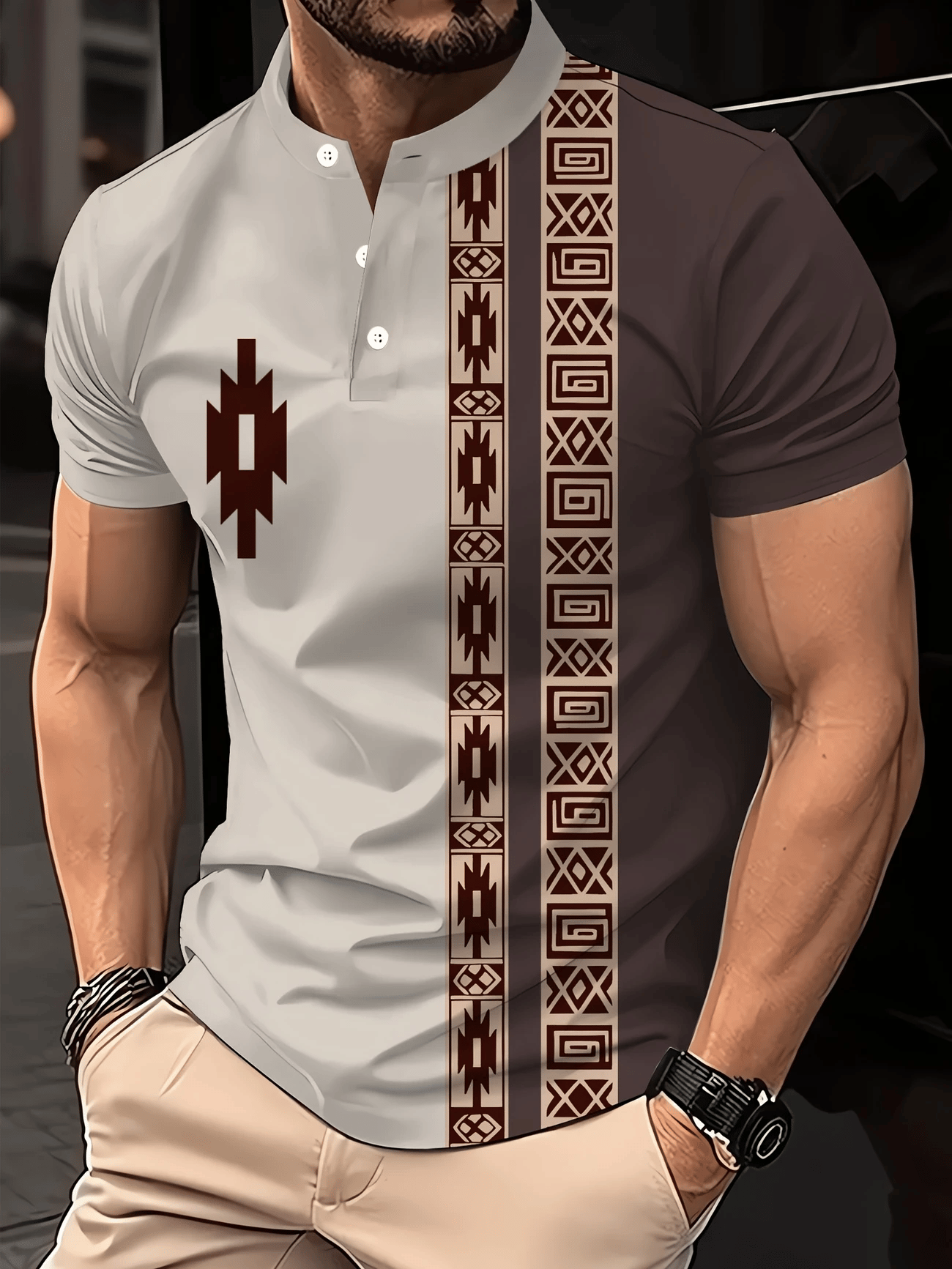 Camiseta casual de manga corta Henley para hombre