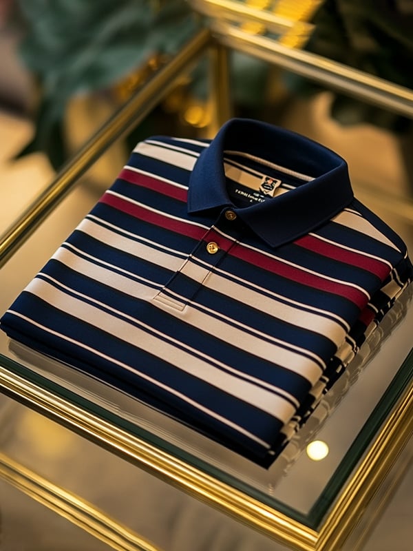 Camisa polo retro ejecutivo rayas estampado de manga larga para hombre