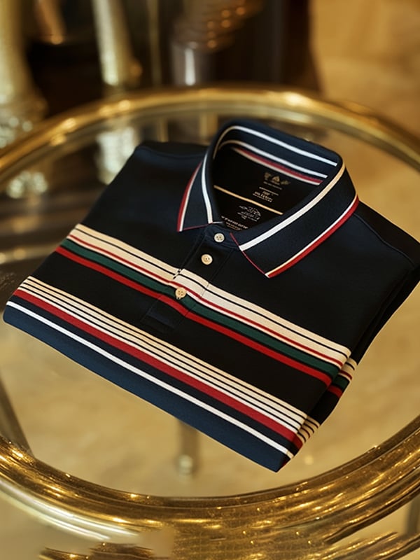 Camisa polo retro ejecutivo rayas estampado de manga larga para hombre