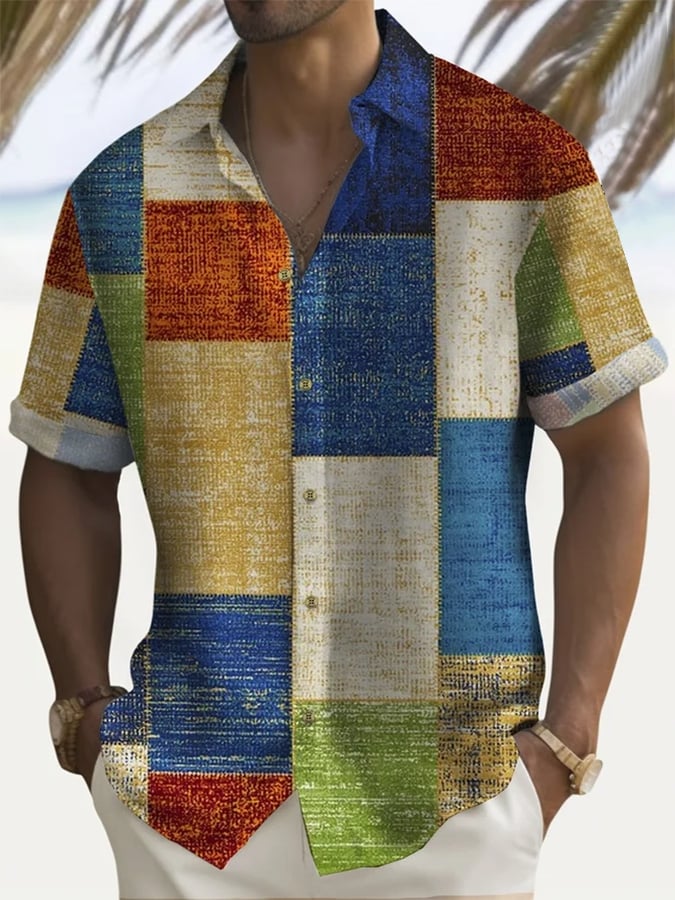 Camisa Trendy estampado Lapel de manga corta