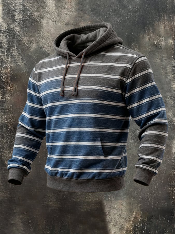Sudadera retro a rayas degradado Hooded para hombre