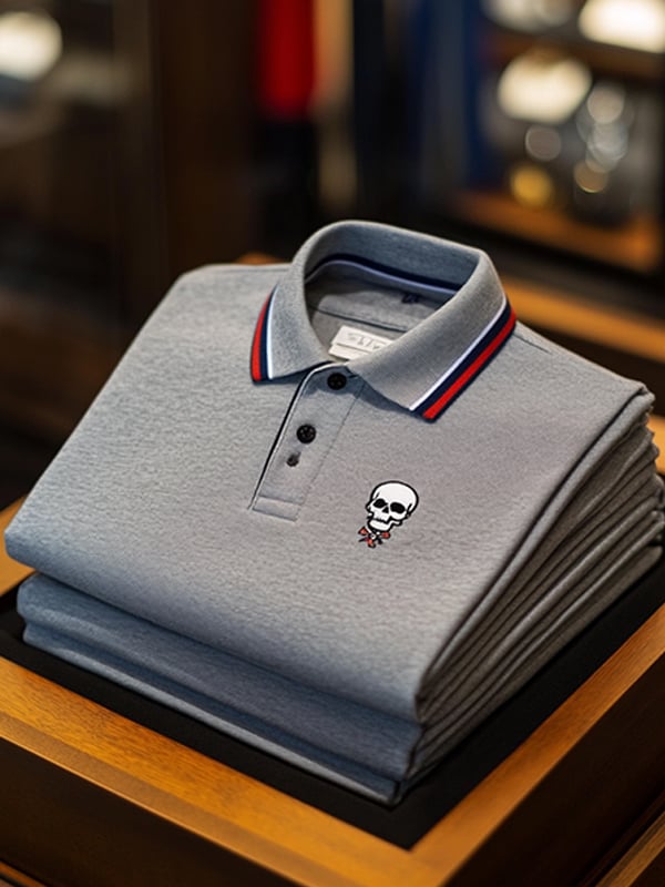 Camisa polo ejecutivo casual Skull estampado con botones para hombre