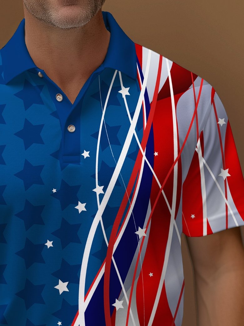 Camisa polo American Flag estampado elástico Comfortable Camping Pullover camisa polo