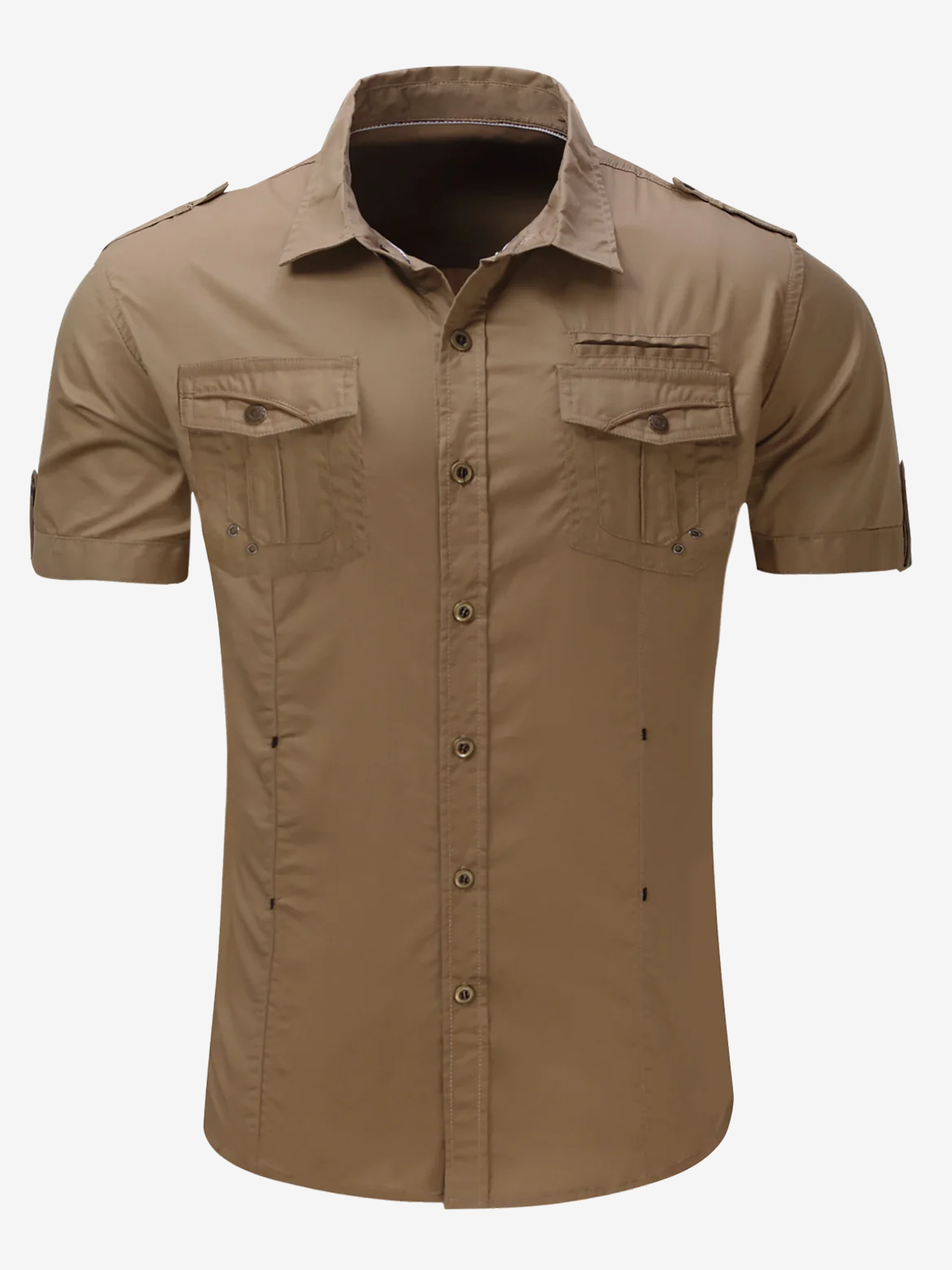 Camisa para exterior casual de algodón Pocket de manga corta para hombre