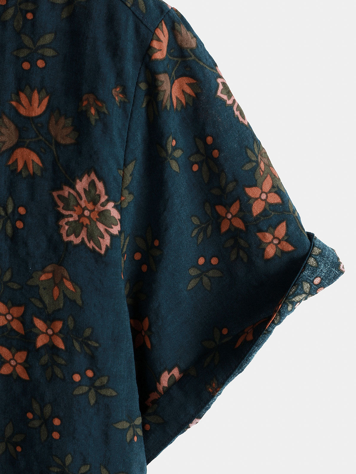 Camisa Summer floral Navy Blue Button Up de manga corta de algodón para hombre