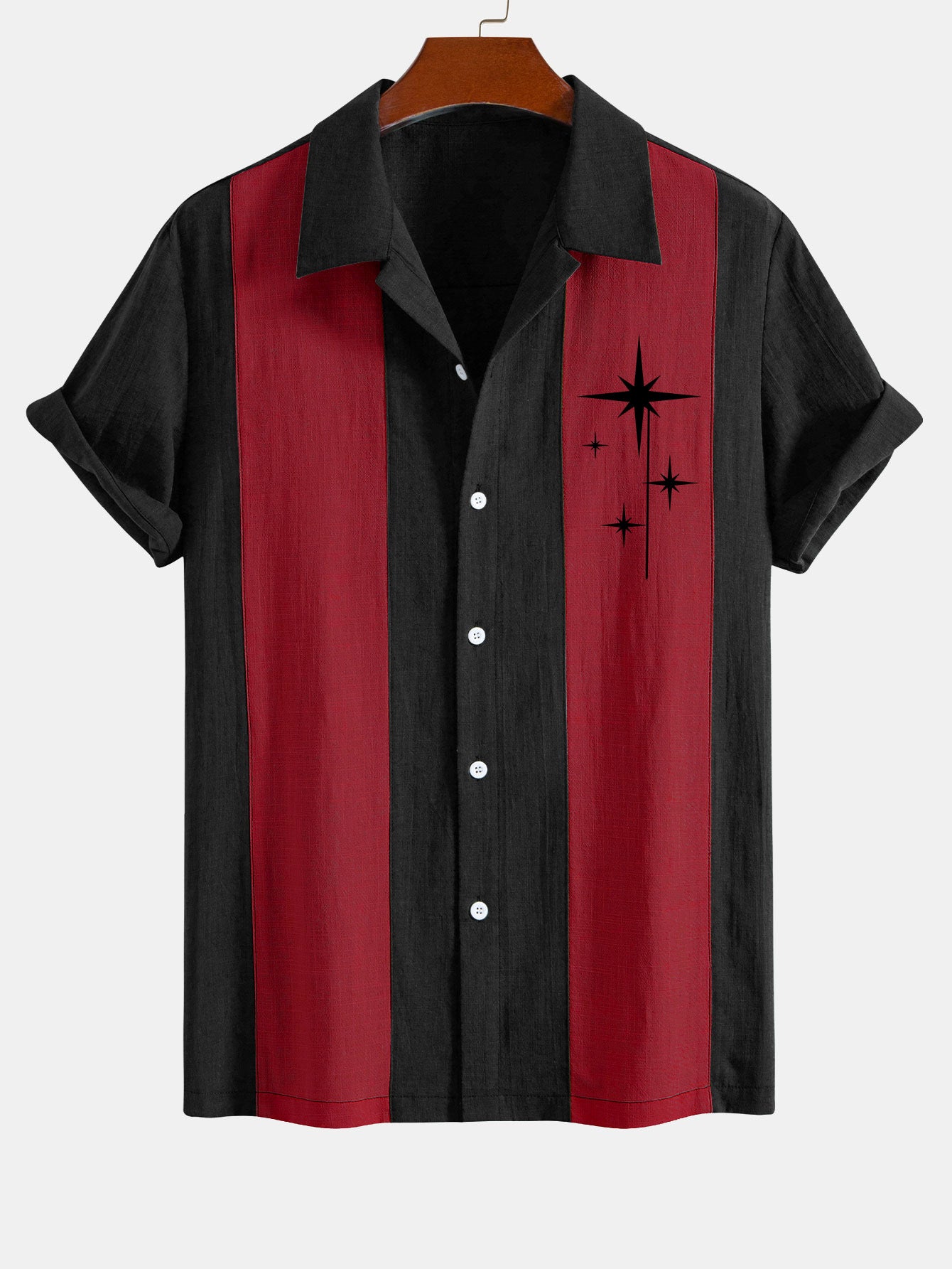 Camisa Mid Century Starbursts estampado de lino Look Patchpara trabajo Bowling