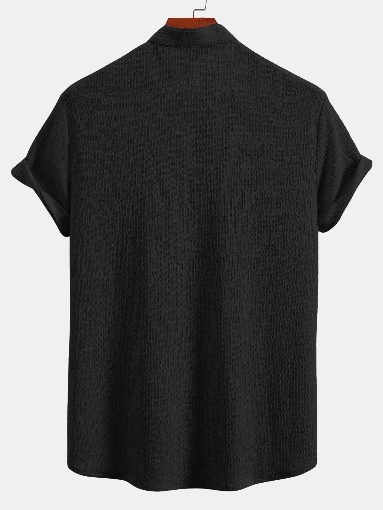 Camisa Muscle Fit Crinkled Textured Stand Collar