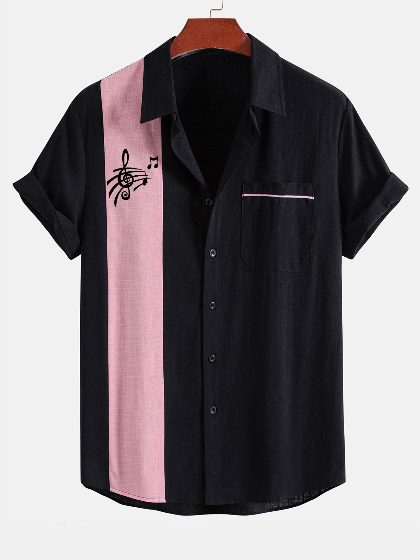 Camisa Musical Note estampado de lino Look Contrast Button Up