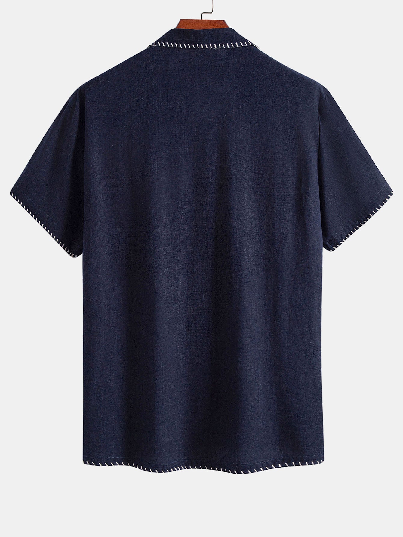 Camisa Contrast Stitching de lino Rayon Blend Cuban