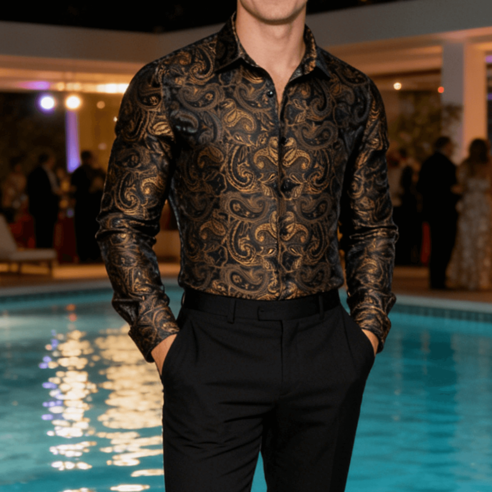 Camisa Gold casual for Men Paisley de manga larga con botones camisa