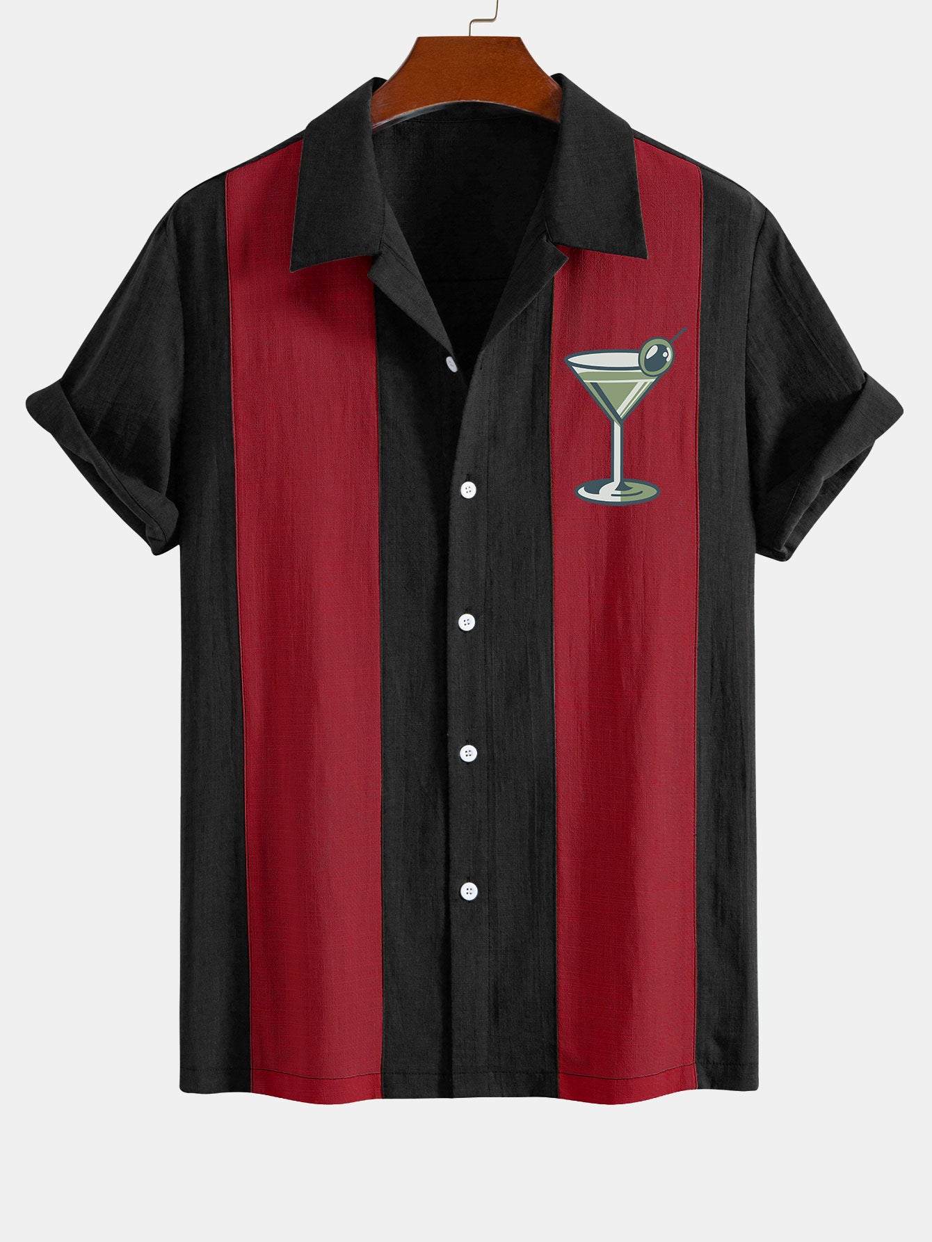 Camisa vintage Martini Cocktail estampado de lino Look Patchpara trabajo Bowling