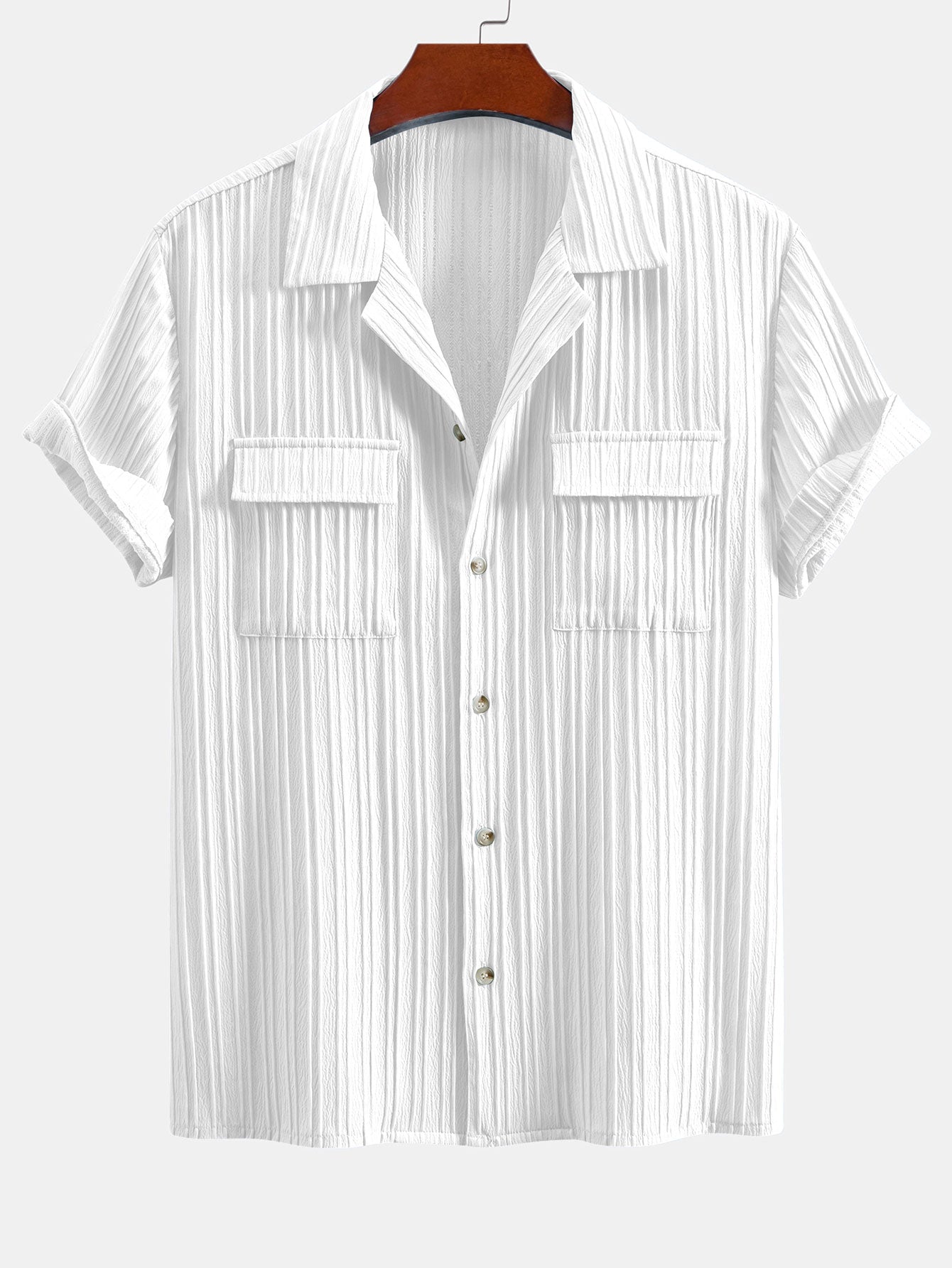 Textured Cuban Collar Pockecamiseta