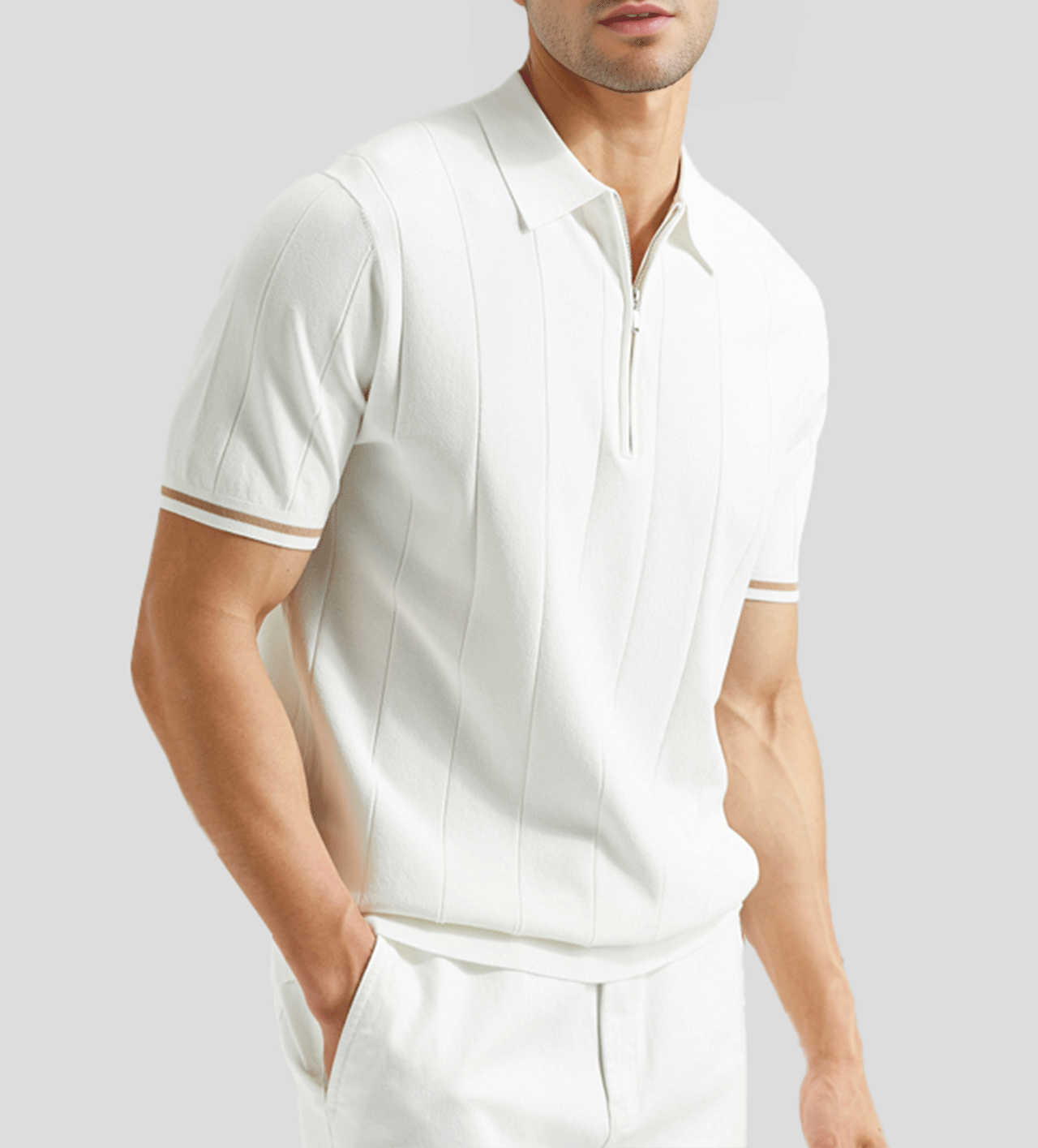 Cooltejido transpirable de manga corta Zip tejidoted Polo