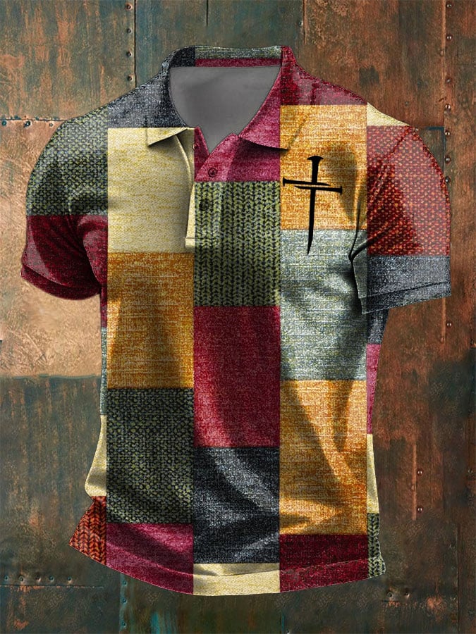 Camisa polo Faith Cross Art estampado casual para hombre
